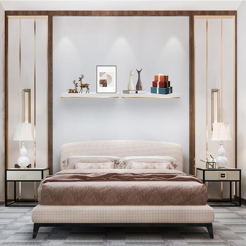 Thicked 1.78 inch Pine Wood White Gold Shelves with Thicked 1/5 Inch Heavy Duty Bracket,16 ×6.5 Inch Gold Floating Shelves with Stainless Steel Trim Strip,White Gold Shelves for Wall set of 2 in Saudi Arabia