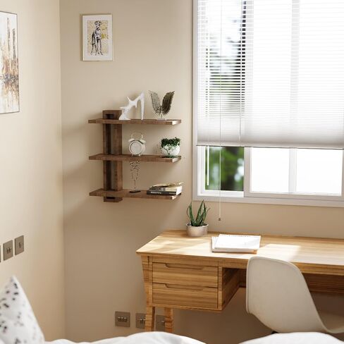 3 Tier Pine Wood Adjustable Wall Shelves, Shelving Wall Mounted for Storage, Rustic Shelves for Wall Display, Decorative Farmhouse Floating Shelf for Living Room, Bedroom, Kitchen, Office, Dark Brown in Saudi Arabia