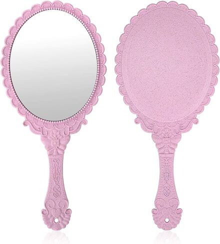 D&XQAUO Vintage Pink Hand Mirror with Handle - Handheld Small Hand Mirror for Boudoir Props, Ideal Toddler Mirror with Antique Finish and Elegant Handle (Pink) in Saudi Arabia