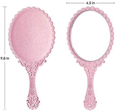 D&XQAUO Vintage Pink Hand Mirror with Handle - Handheld Small Hand Mirror for Boudoir Props, Ideal Toddler Mirror with Antique Finish and Elegant Handle (Pink) in Saudi Arabia
