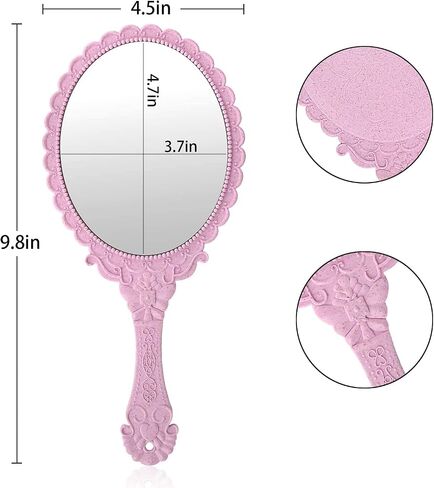 D&XQAUO Vintage Pink Hand Mirror with Handle - Handheld Small Hand Mirror for Boudoir Props, Ideal Toddler Mirror with Antique Finish and Elegant Handle (Pink) in Saudi Arabia