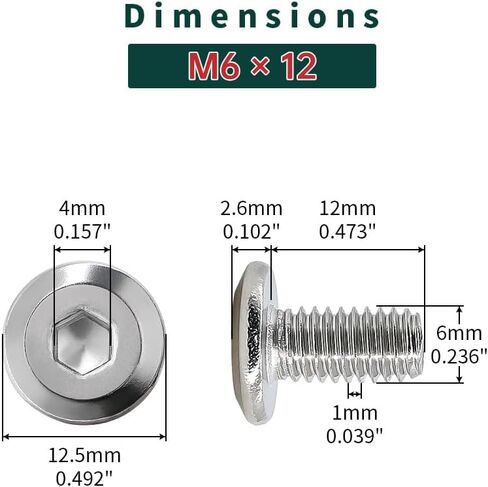 M6-1.0 x 12mm Flat Head Hex Socket Cap Screws 30 Pcs, 18-8 (304) Stainless Steel Flat Head Binding Posts Screws, Bright Finish, Fayeploo (with Hex Wrench) in Kuwait