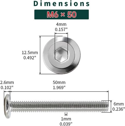 M6-1.0 x 12mm Flat Head Hex Socket Cap Screws 30 Pcs, 18-8 (304) Stainless Steel Flat Head Binding Posts Screws, Bright Finish, Fayeploo (with Hex Wrench) in Kuwait