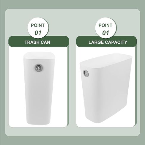 سلة المهملات النحيفة من جارنيك، سلة قمامة للحمام سعة 3 جالون، سلة قمامة للمطبخ، سلة ضيقة طويلة لغرفة النوم، سلة قمامة صغيرة من البلاستيك الأبيض للمكتب in Kuwait