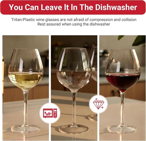MICHLEY Unbreakable Stemmed Wine Glass 100% Tritan Plastic Dishwasher available Glassware 15 oz, Set of 2 in Saudi Arabia