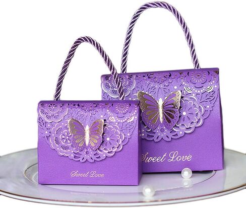 Wedding Favor Boxes Flower Laser Cut Party Favors Bags Baby Shower Candy Gift Box Set Butterfly Event Decoration Wholesale 20pcs Purple in Saudi Arabia