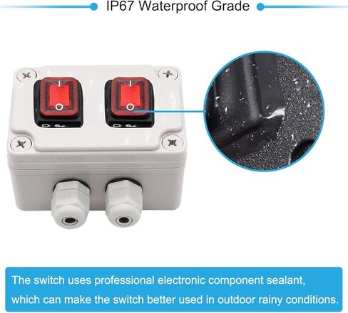 مفتاح سلك داخلي مقاوم للماء IP67 للأماكن الخارجية تشغيل/إيقاف 16A/250V 20A/125V AC DPST 4Pin 2 مفتاح تبديل مع زرين هزاز للضوء الأحمر، خط دخول وخروج من جانب واحد in Kuwait