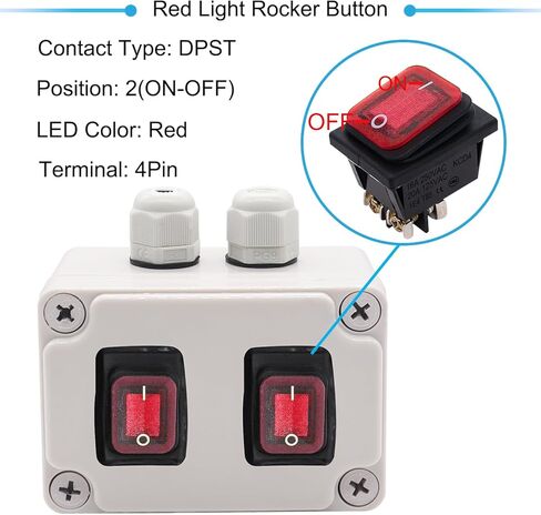 مفتاح سلك داخلي مقاوم للماء IP67 للأماكن الخارجية تشغيل/إيقاف 16A/250V 20A/125V AC DPST 4Pin 2 مفتاح تبديل مع زرين هزاز للضوء الأحمر، خط دخول وخروج من جانب واحد in Kuwait