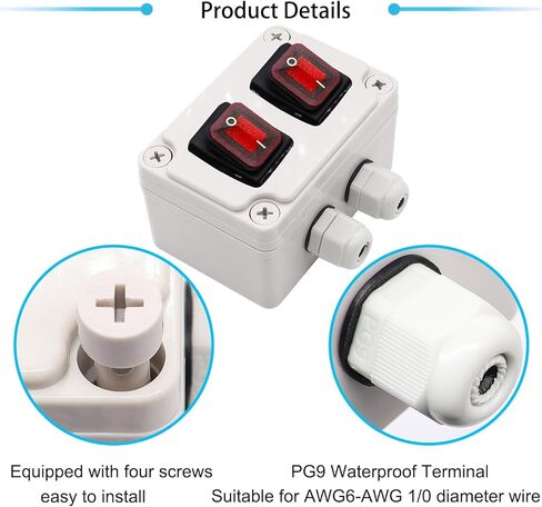 مفتاح سلك داخلي مقاوم للماء IP67 للأماكن الخارجية تشغيل/إيقاف 16A/250V 20A/125V AC DPST 4Pin 2 مفتاح تبديل مع زرين هزاز للضوء الأحمر، خط دخول وخروج من جانب واحد in Kuwait