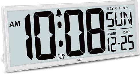 WallarGe Backlight Digital Wall Clock Battery Operated - with Temperature and Date 14.5'' Large Digital Wall Clock, Easy to Read and Set, Auto DST in Saudi Arabia