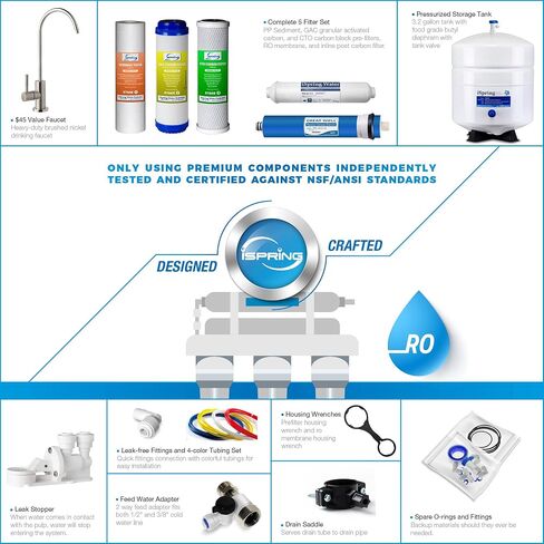 نظام التناضح العكسي iSpring RCC7P 75 GPD مع مضخة، أداء معزز على 5 مراحل، طعم رائع تحت الحوض، نظام تنقية مياه الشرب بالتناضح العكسي مع صنبور من النيكل المصقول in Saudi Arabia