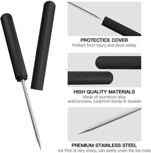 9" Ice Picks Aluminum Alloy Handle Ice Tool With Safety Cover for Kitchen, Bars, Bartender,Picnics, Camping, And Restaurant (Black) in Saudi Arabia