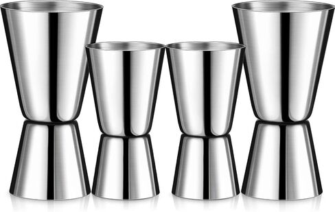 4 Pcs Double Cocktail Jigger 2 Size Stainless Steel Japanese Style Bar Measuring Jigger Cocktail Alcohol Measuring Tools for Bartender Bartending, 1/2 oz and 1 oz, 1 oz and 2 oz, Silver in Saudi Arabia