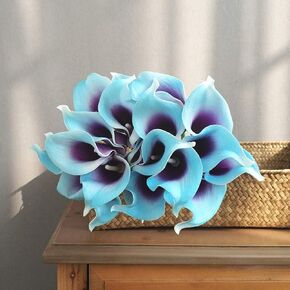 Faylapa 20 Pcs Artificial Calla Lily Real Touch Flowes Fake Flowers Wedding Bouquets Home Floral Decorations (Blue Purple Calla Lily)