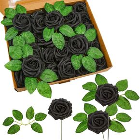 DIYASY Red Artificial Rose Flowers,30 Pcs Fake Flowers with Stem in Bulk for Wedding Centerpieces,DIY Bouquets,Bridal Shower Party and Home Floral Arrangement Decorations