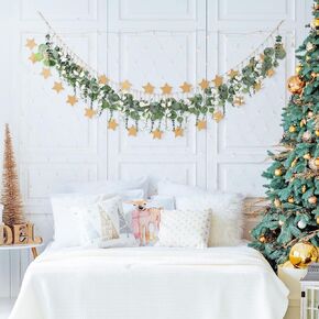 70 بوصة ديكور جدار الأوكالبتوس المعلق بوهو جارلاند نباتات معلقة وهمية ديكور جدار نباتات خضراء متينة ونباتات معلقة فاينز مناسبة لغرفة النوم وغرفة الطعام والحديقة وديكور الحضانة in Kuwait