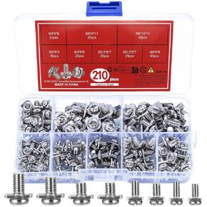 210 Pcs Terminal Block Screws, M3 M3.5 M4 M5 Terminal Screws Assortment Kit with Square Washers, for Fixing Wires in Electrical Ffacilities, Nickel-Plated Carbon Steel