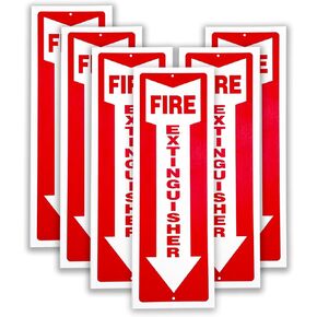 Fire Extinguisher Sign - 6 Pack 4x12 Inch - 23 Mil Plastic - Fire Extinguisher Arrow Safety Signs - Durable Self Adhesive, Weatherproof and UV Protected - Ideal for Business, Home and Outdoor