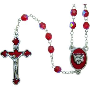 Wowser Red 5 mm Glass Confirmation Rosary Beads with Silver Tone Enamel Holy Spirit Dove Centerpiece, 11 Inch