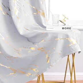 WUBODTI Grey 100% Blackout Curtains for Bedroom Living Room 108 Inches Long 2 Panels Set, Gold Marble Patterned Thermal Insulated Curtain Grey and Gold Room Darkening Grommet Drapes