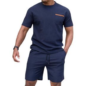 SOLY HUX Men's 2 Piece Shorts Set Textured Outfit Crew Neck Short Sleeve T-Shirts Sets Vacation Outfits