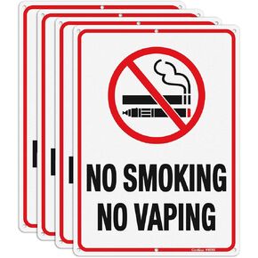 No Smoking Signs for Business, 10 x 7 Inches No Vaping Signs, 6 pre-drilled Holes, Reflective Aluminum, Fade Resistant/Waterproof, Indoor or Outdoor Use (4-Pack)