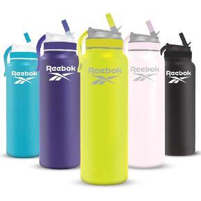 Reebok Lifestyle Stainless Steel Water Bottle - Insulated Water Bottle 32 oz With Straw - Double Wall Vacuum Insulated Sports Water Bottle, BPA Free