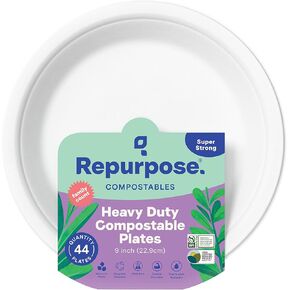 Repurpose 9 Inch Compostable Plates, 125 Count, 1 Pack, Heavy Duty Paper Plates Microwave Safe, Plant-Based Paper Plate, White