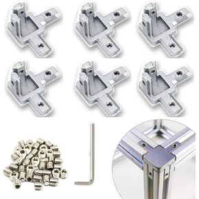SPROUTER 6 Pack Silver 2020 Series 3 Way End Corner Bracket Connector with Set Screws, for European Standard 6mm T Slot 20 x 20mm Aluminum Extrusion Profile 3D Printer Parts with Wrench
