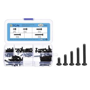 125Pcs M3 x 8mm /12mm /16mm /20mm/ 25mm Flat Head Hex Socket Cap Screws Bolts Kit, Carbon Steel Black Oxide, Full Thread, Countersunk Bolts