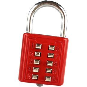 Combination Lock, 10 Digits Combination Lock Button Combination Security Padlock Digital Lock for Gym or Sports Locker, Case, Toolbox, Fence, hasp Cabinet (Red)
