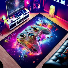 Gaming Area Rug Teen Boys Carpet, Transparent Gamepad and Colorful Lighting Background Game Controller Design for Game Room, Gaming Room, Boys Girls Bedroom Playroom, Living Room (60" x 40")