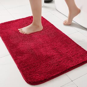 EMEMA Bathroom Rugs Non Slip Bath Rug Shaggy Bath Mat Absorbent Bathroom Rug Small Rug Door Mat Inside Kitchen Rugs Carpet Mat for Bathroom Bedroom Kitchen Entrance,16"x 24",Red