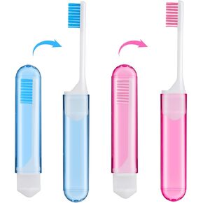 Sibba Travel Toothbrushes Cover Case Holders Kit Soft Bristles Tooth Brushes Mini Size Portable Small Folding Pack Supplies Tiny Set Compact Wrapped in Pocket Camping Traveling for Child Adult