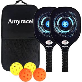 Pickleball Paddles, USAPA Approved Lightweight Pickleball Paddles with Non-Slip Sweat-Absorbing Grip, 4 Pickleballs and 1 Portable Carry Bag, Pickleball Rackets Gifts for Beginners