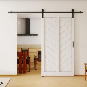 48" × 84" Sliding Barn Door, Modern Barn Door Slab with Pre-drilled Holes, includes 8FT Hardware Kit, Waterproof PVC & MDF, Assembly Required, V Frame, White