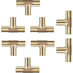 8 PCS 16mm or 5/8" ID Brass Barb Splicer Fitting ATITOWEL T-Shaped 3 Ways Brass Hose Splicer Fitting for Air Water Gas Fuel Oil Inert Gases