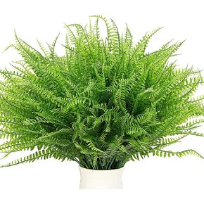 24 Pcs Artificial Outdoor Plants, Fake Boston Fern Plants, UV Resistant Faux Artificial Plants Shrubs Outdoors Plastic Plant Bulk for House Office Garden Indoor Outdoor (24, Green)
