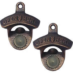 Magnetic Wall Mount Beer Bottle Opener Screw in Wall Soda Bottle Cap Opener with Magnets Built-in Stainless Aged Copper