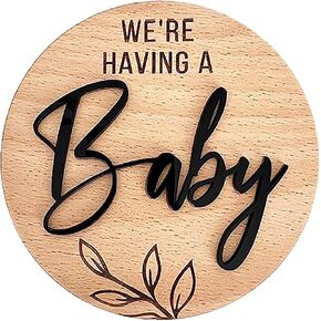 We're Having a Baby Pregnancy Announcement Sign 11.8 Inch Round Wooden Announcement Disc with Black 3D Letters Decoration Maternity Photoshoot Prop, Baby Shower Gifts for Pregnant Moms