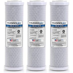 Hydronix HX-CB-25-1010/3 Reverse Osmosis & Drinking NSF Coconut Carbon Block Water Filter 2.5 x 10, 10 Micron-3 Pack, 3 Count (Pack of 1), White