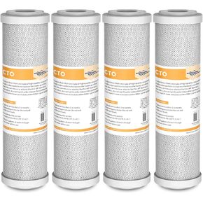 Membrane Solutions 5 Micron 2.5" x 10" CTO Carbon Block Water Filter Cartridge Replacement for Whole House Filtration Systems, Compatible with WFPFC8002, WFPFC9001, FXWTC, WHEF-WHWC, WHCF-WHWC, 4-Pack
