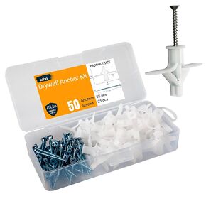 ALBO Drywall Anchor Kit Hollow Wall with Screws 100 pcs. (Grey Anchor 50pcs + Screws 50pcs) Plastic Hollow Wall Drilling Anchors with Screws Drywall Anchors Butterfly.