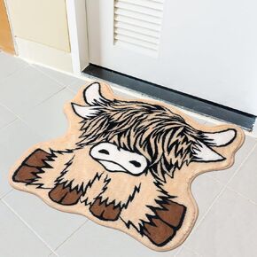 Highland Cow Bathroom Rug Highland Cattle Bath Mat Western Animal Shaped Bath Rug Non Slip Washable Floor Carpet Mat for Bathroom Home Decor 24"x 24"