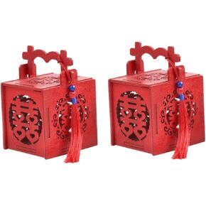 2pcs Chinese Style Candy Box Small Wedding Wooden Candy Box Hollow Out Mini Festive Box Box with Tassels Chinese Red Treat Box for Wedding Favors 6.9cm