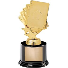 7" Cards Poker Royal Flush Award On Round Trophy Base