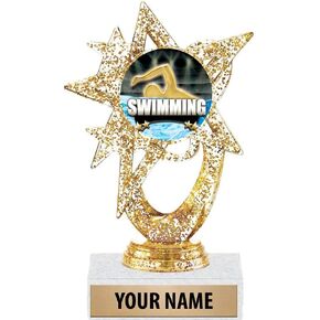 5.5" Gold Glitter Swimming Stars Trophies, Custom Astral Star Swimming Stars Trophy Award Prime