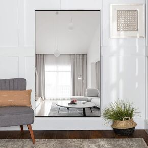 NeuType Full Length Mirror Hanging or Leaning Against Wall, Large Rectangle Bedroom Mirror Floor Mirror Dressing Mirror Wall-Mounted Mirror, Thin Frame,Black,52"x32",No Stand in Saudi Arabia