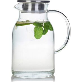 Karafu Glass Pitcher with Lid, 68Oz Heat Resistant Water Jug for Hot/Cold Water, Ice tea and Juice Beverage Clear