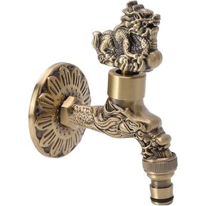 Tissting G1/2 Wall Mounted Water Faucet Brass Material Vintage Chinese Dragon Design,Kitchen Faucet,Washing Machine Faucet Bathroom Sink Basin Faucet,Outdoor Garden Hose Faucet(Golden Pig+Carp)
